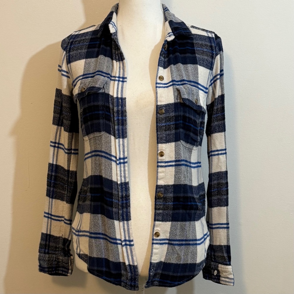 American Eagle Outfitters Blue and White Plaid Button-Down Shirt